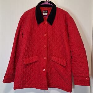 Quo-Silk Red Quilted Silk Coat with Corduroy Collar